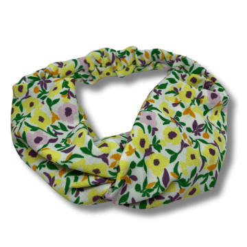 Bandeau pour cheveux liberty jaune vert made in France