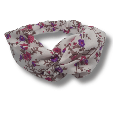 Bandeau pour cheveux tissu liberty à fleurs violet fuchsia made in France