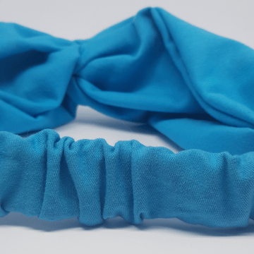 Bandeau pour cheveux couleur turquoise made in France détail de l'élastique