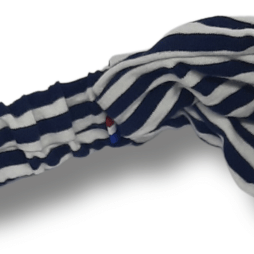 Détails motifs marinière et drapeau bleu, blanc et rouge du bandeau pour cheveux